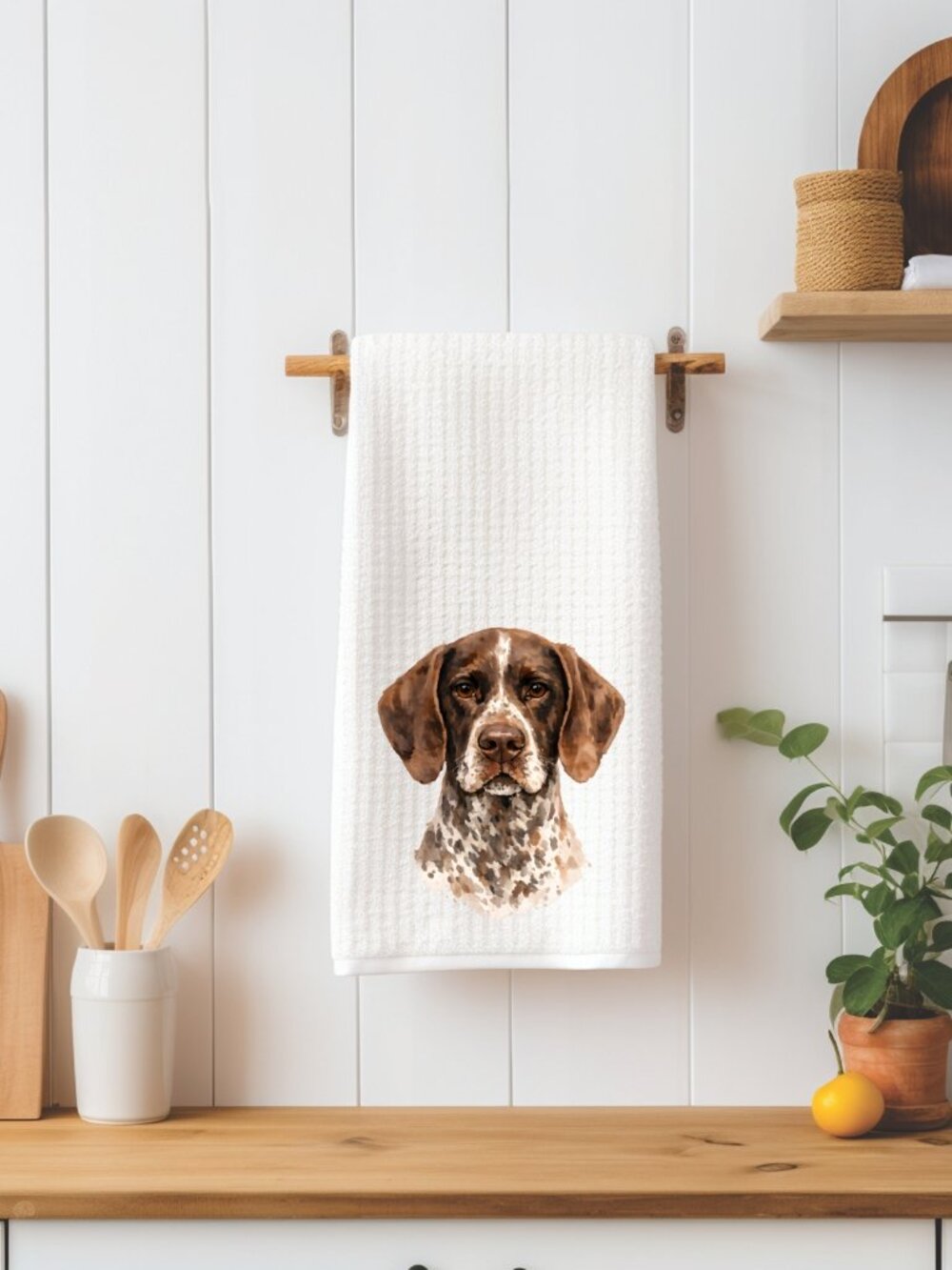 German Shorthaired Pointer Dog Waffle Weave Decorative Kitchen Tea Towel